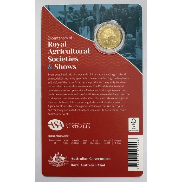 RAM $1 2022 Bicentenary of the Royal Agricultural Societies & Shows UNC
