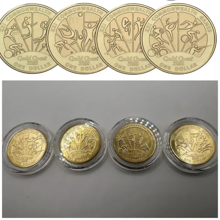 4x UNC 2018 Goldcoast Games $1 Coin Set - In Lighthouse Capsules (Full Set) (NFC)