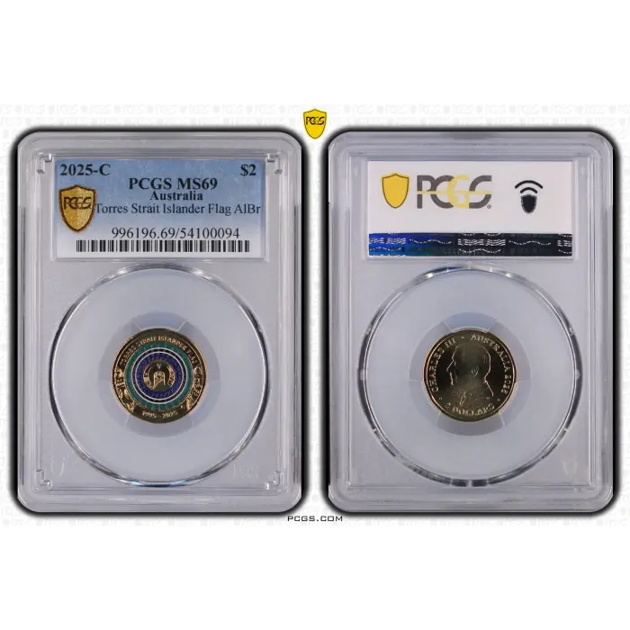 2025-C $2 Torres Strait Islander Flag Coloured Coin – PCGS MS69 (Top Pop)