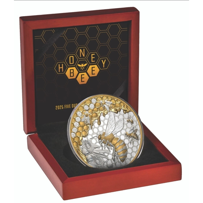 Honey Bee 5oz Gold Plated .999 Silver Proof Coin $10 Niue 2025