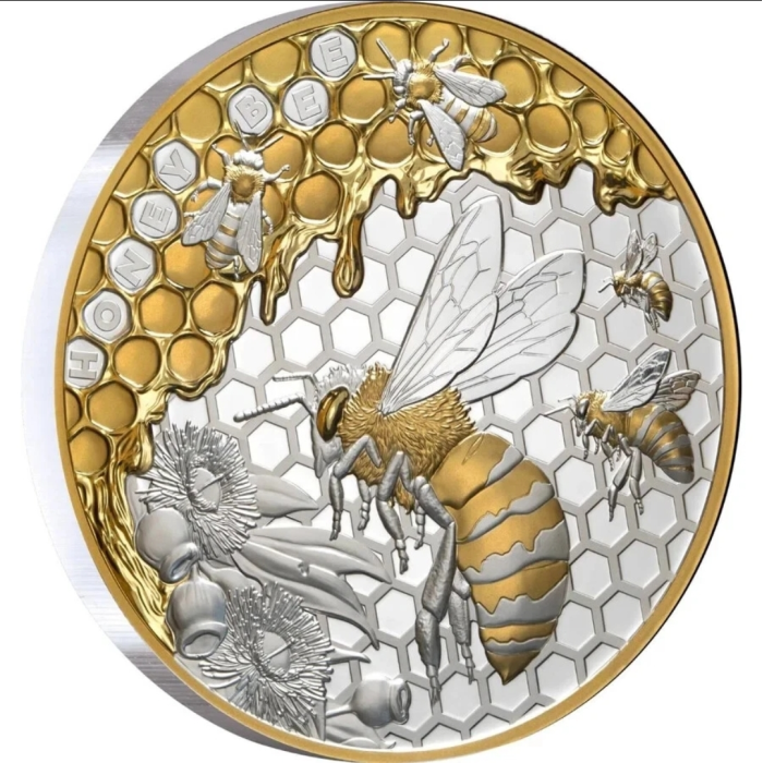 Honey Bee 5oz Gold Plated .999 Silver Proof Coin $10 Niue 2025