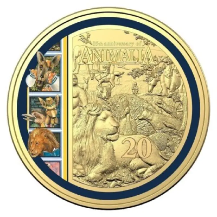 2021 RAM 35th Anniversary of Animalia 20c Gold Plated Colour Printed UNC