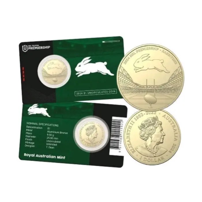 2024  $1  NRL SOUTH SYDNEY RABBITOHS CARDED COIN