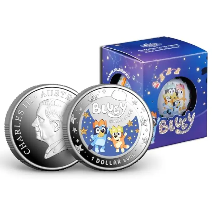 2025 $1 Bluey Christmas Silver Coloured Proof Coin