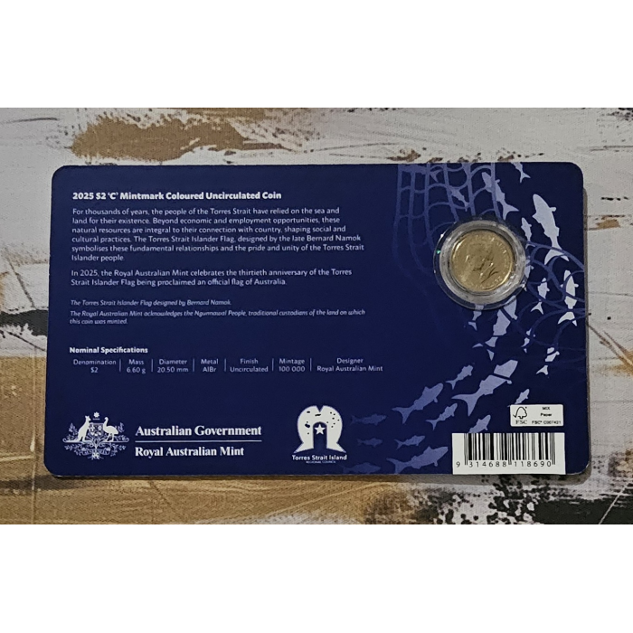 2025 $2 Torres Strait Islander Flag 'C' Mintmark Coloured Uncirculated Coin