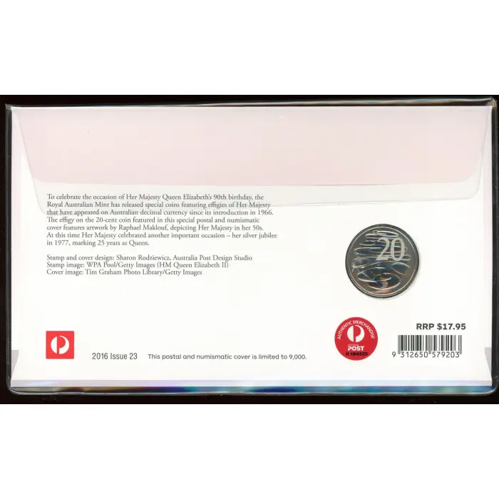 2016 Issue 23 Queen Elizabeth 90th Birthday 1985 Maklouf Portrait PNC FROSTED