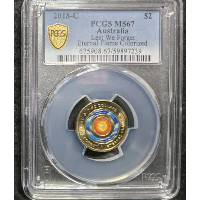 2018 C Lest We Forget Eternal Flame colourised MS67 $2