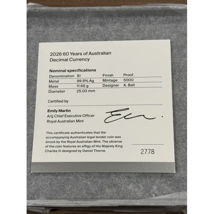 2026 60 Years of Australian Decimal Currency *C' Mint Silver Proof #2778