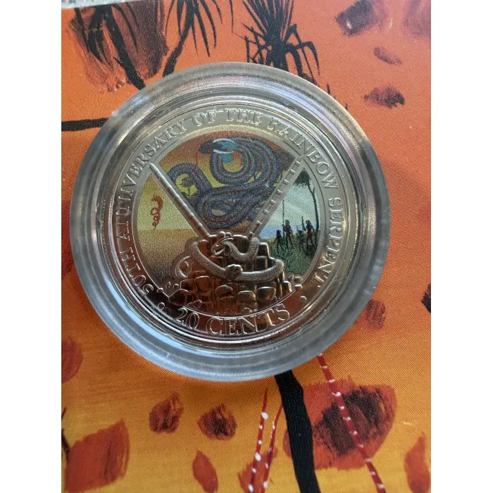 2025 20C 50TH ANNIVERSARY THE RAINBOW SERPENT CARDED COLOURED COIN