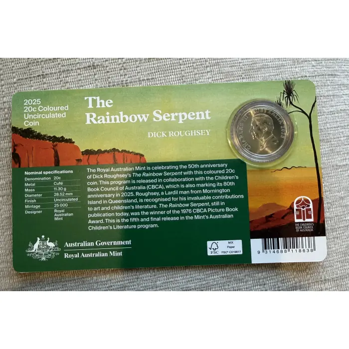 2025 20C 50TH ANNIVERSARY THE RAINBOW SERPENT CARDED COLOURED COIN