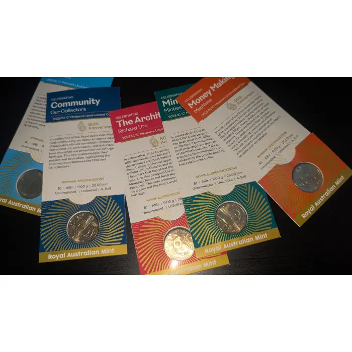 5 x 2025 $1 60th anniversary of royal australian mint c mintmark all cards