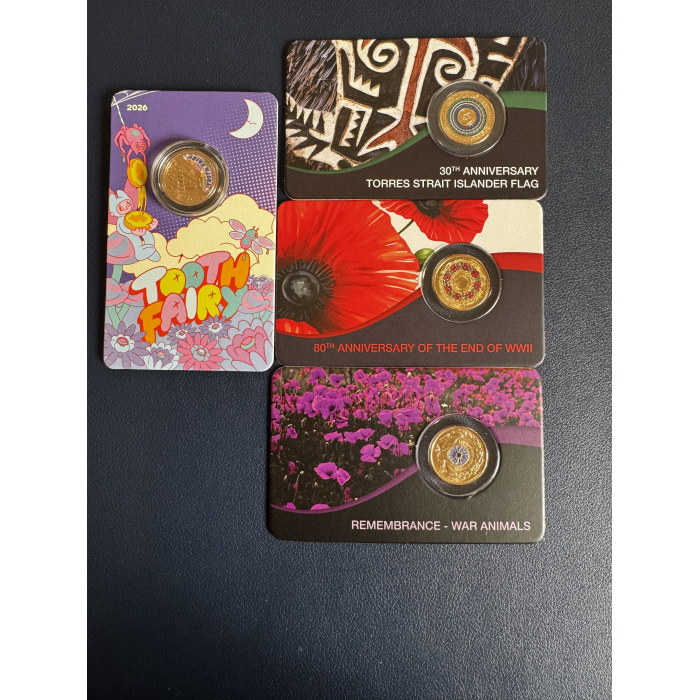 4 x $2 Cards 2026 Tooth Fairy 2025 Poppy Wreath 2024 Purple Poppy 2025 TSI Flag