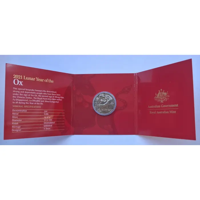 2021 50c Lunar Year Of The Ox Tetra-Decagonal Coin in Tri-Fold Card