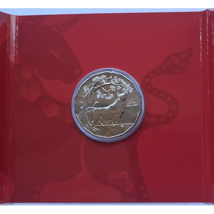 2021 50c Lunar Year Of The Ox Tetra-Decagonal Coin in Tri-Fold Card
