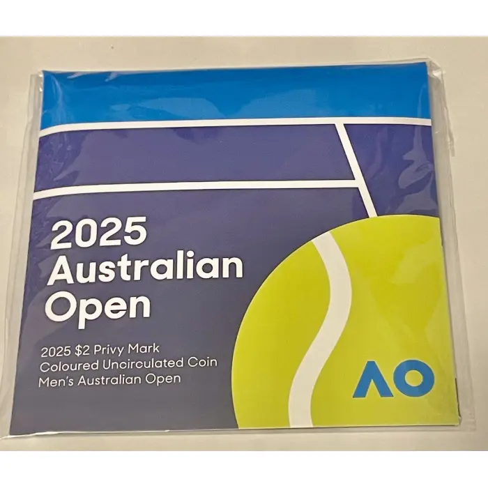 2025$2 Privy Mark Coloured Uncirculated Coin Men's Australian Open, SEALED 