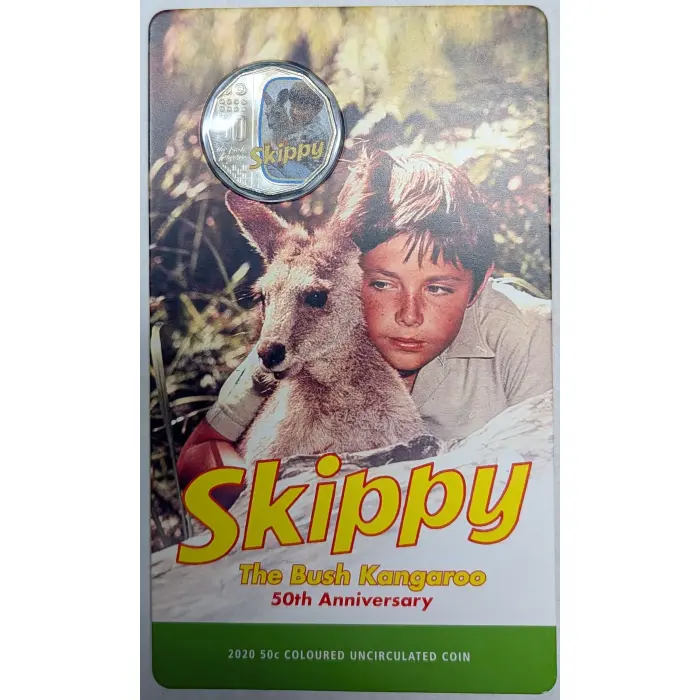 2020 50c Skippy the Bush Kangaroo Coloured Uncirculated Coin and RAM Card
