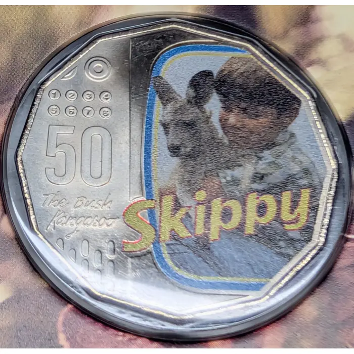 2020 50c Skippy the Bush Kangaroo Coloured Uncirculated Coin and RAM Card