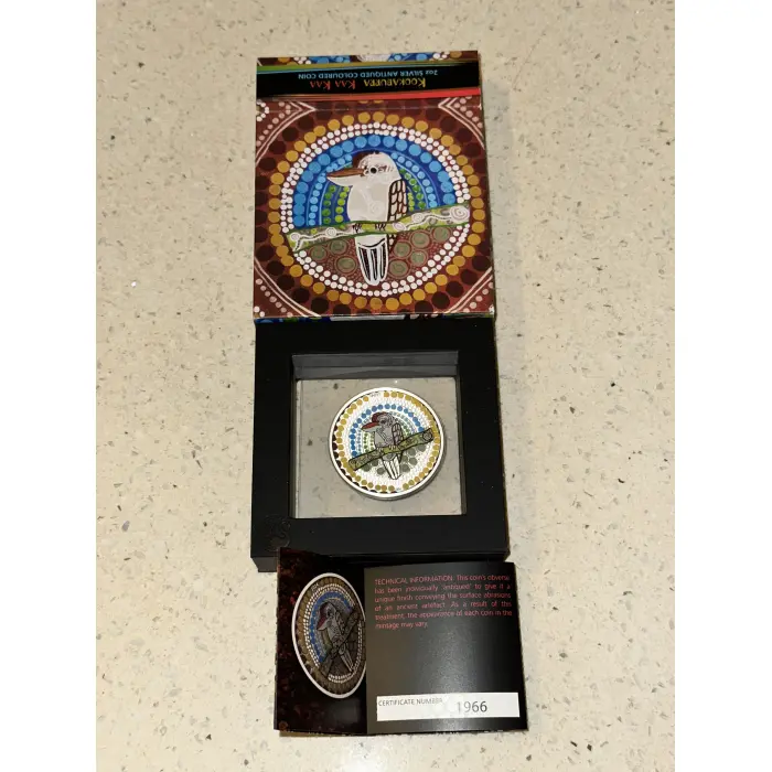 2024 2oz Silver Antiqued Coloured Coin Kaa Kaa Kookaburra 