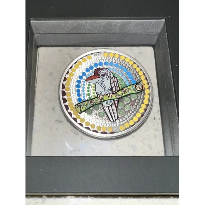 2024 2oz Silver Antiqued Coloured Coin Kaa Kaa Kookaburra 