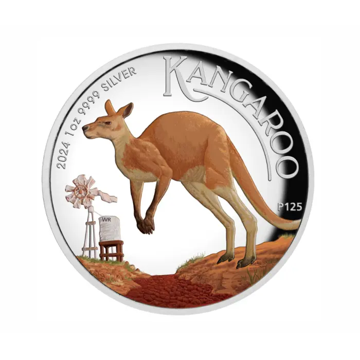 2024 1oz Silver Proof Australian Kangaroo Coloured Coin Mintage: 5000