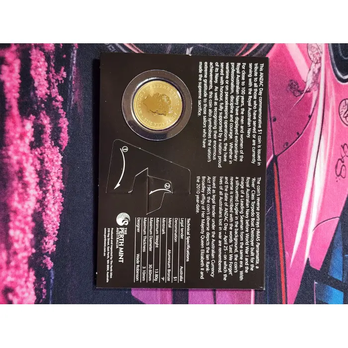 2010 $1 Anzac Day Lest We Forget Uncirculated Carded Coin