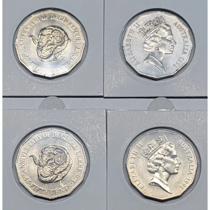 1991 50c 25th Decimal Changeover - 4 Beautifully Toned UNC Merino Coin Bundle