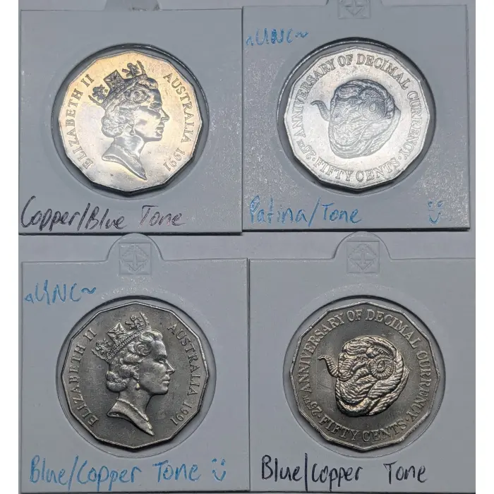 1991 50c 25th Decimal Changeover - 4 Beautifully Toned UNC Merino Coin Bundle