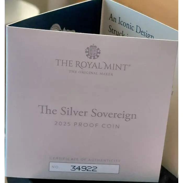 The  Silver Soverign 2025 silver proof coin - The Royal Mint, UK.