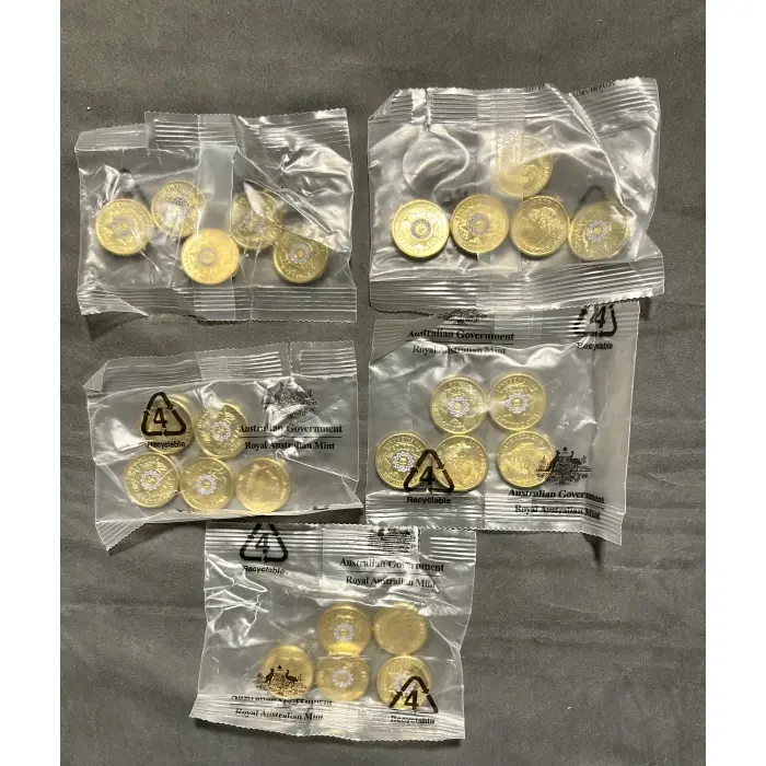 5x 2019 Police Remembrance 5 Coin RAM  Bags RARE Colour $2 - 25 coins in total 