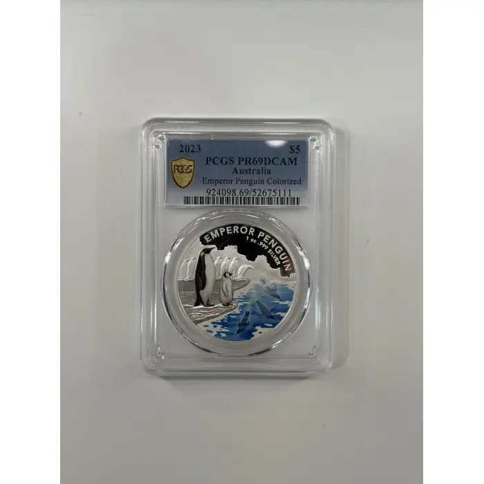 PR69DCAM 2023 $5 EMPEROR PENGUIN COLORIZED, DCAM