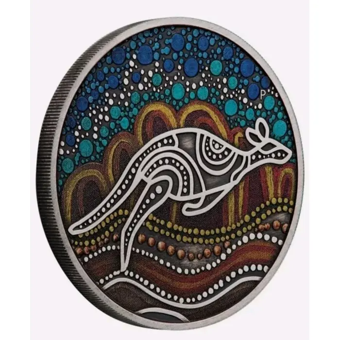 2023  $2  2oz SILVER ANTIQUE COLOURED KANGAROO YONGKA COIN 