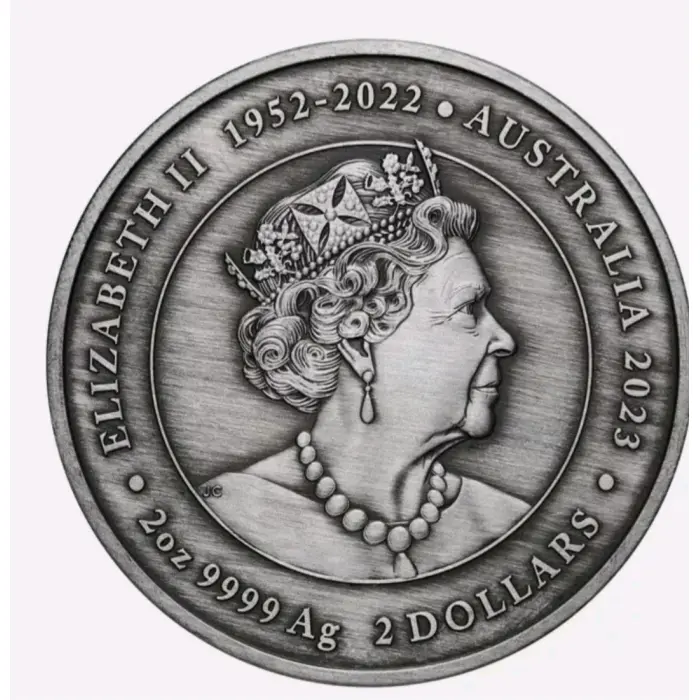 2023  $2  2oz SILVER ANTIQUE COLOURED KANGAROO YONGKA COIN 