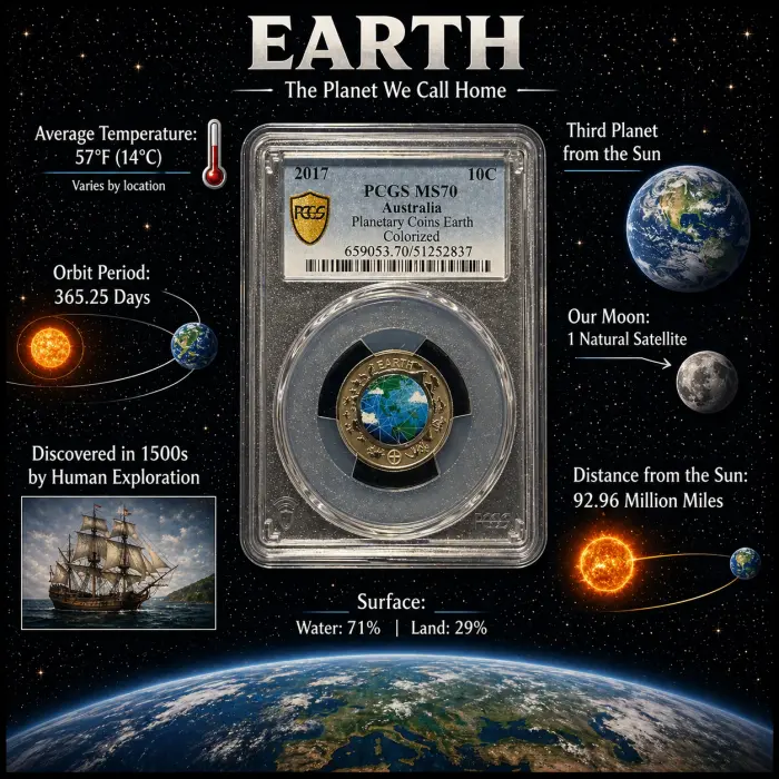  2017 Australian 10c MS70 Planetary Coins Earth PCGS  - Top Pop