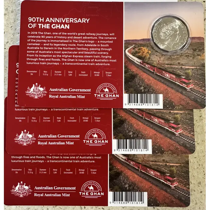 90th Anniversary of the Ghan coin on card