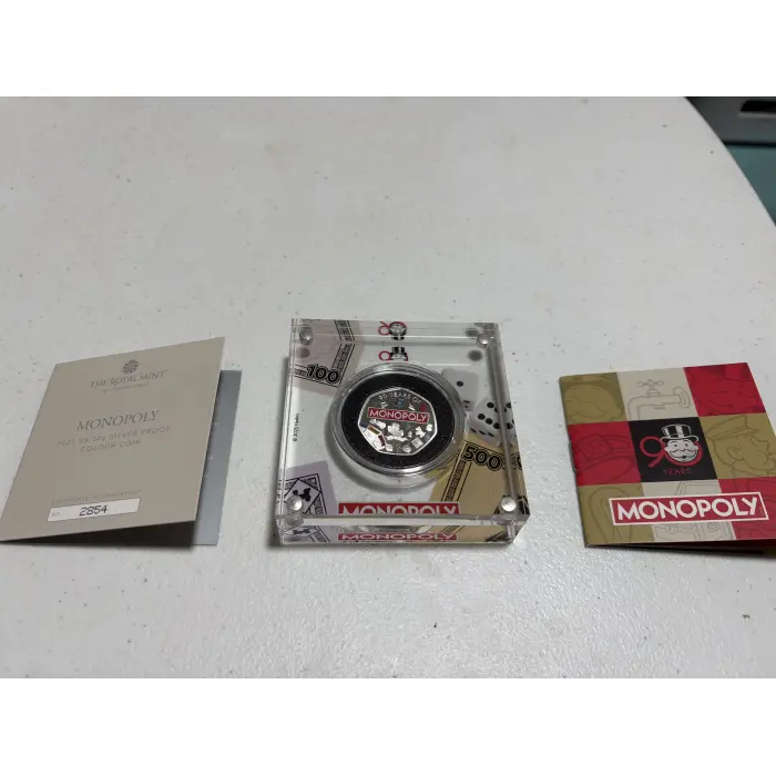 Royal Australian Mint 90 Years Monopoly Coloured- UK 50 p  Silver Coin