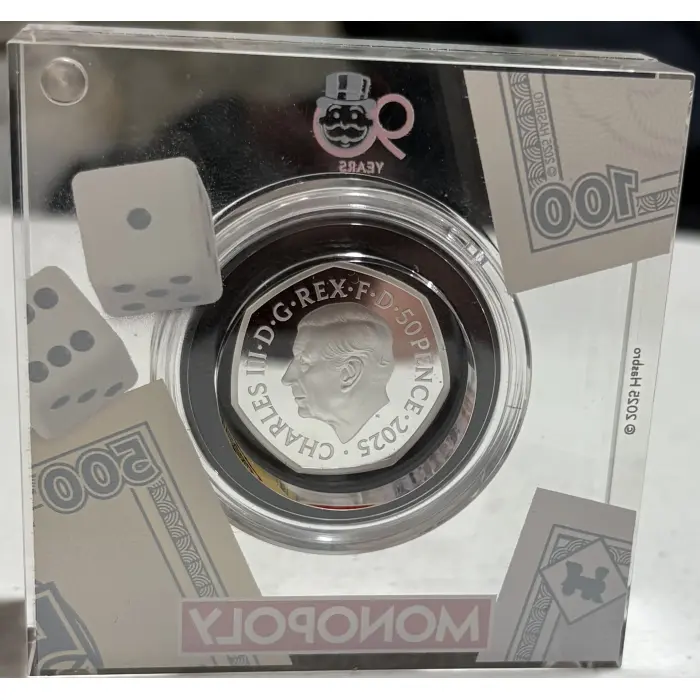 Royal Australian Mint 90 Years Monopoly Coloured- UK 50 p  Silver Coin