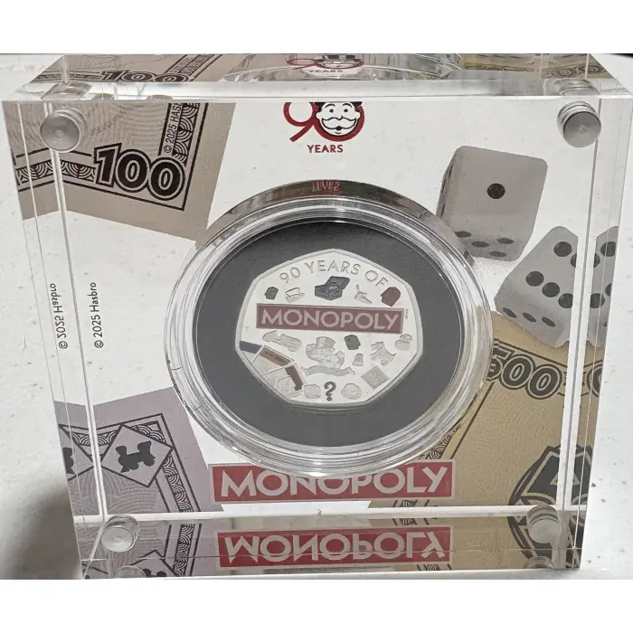 Royal Australian Mint 90 Years Monopoly Coloured- UK 50 p  Silver Coin