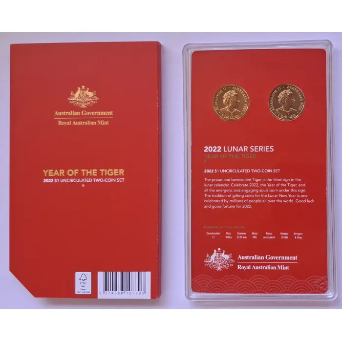 2022 $1 Lunar Series Year Of The Tiger Two-coin Mint Set
