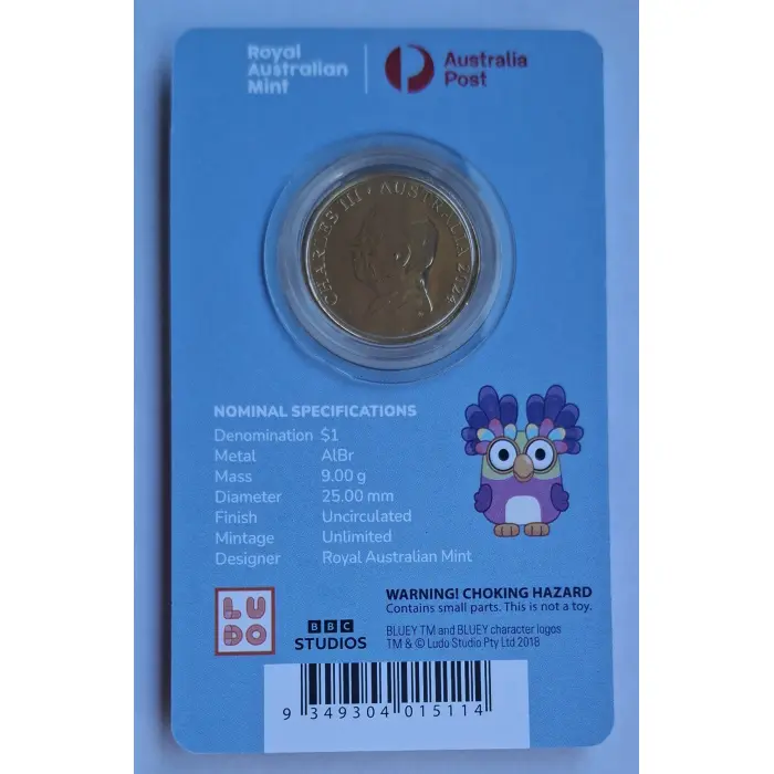 2024 $1 Bluey Dollarbucks- The Heelers  'ENVELOPE' Privymark Carded Coin