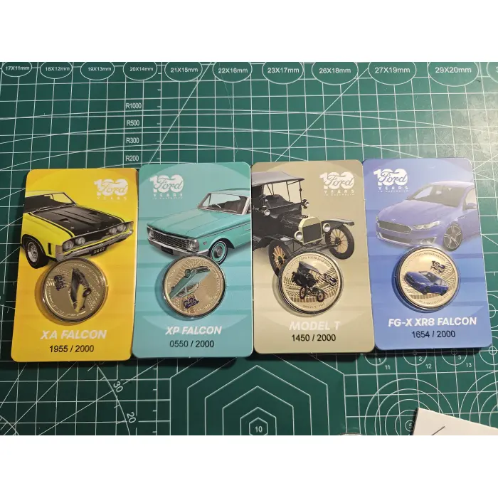 100 years of Ford $1- coloured carded coins