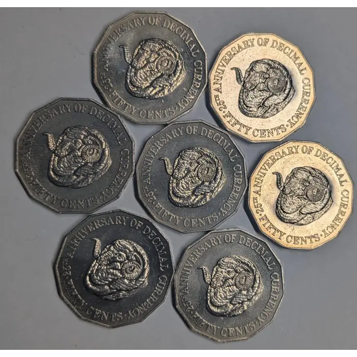 1991 50c Coin - Seven UNC 25th Decimal Changeover Coins - Slightly imperfect
