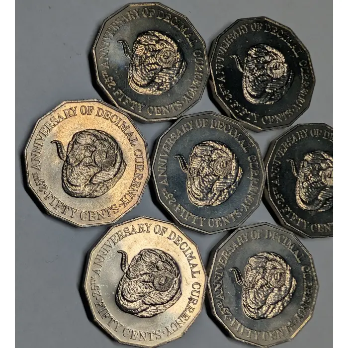 1991 50c Coin - Seven UNC 25th Decimal Changeover Coins - Slightly imperfect