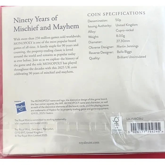 Monopoly 90 Years 50p Coin