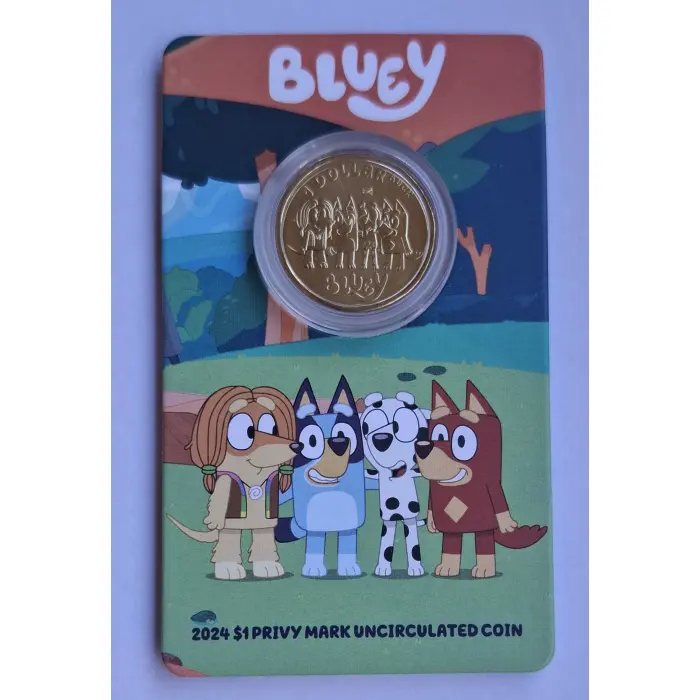 2024 $1 Bluey Dollarbucks- Bluey And Friends  'ENVELOPE' Privymark Carded Coin