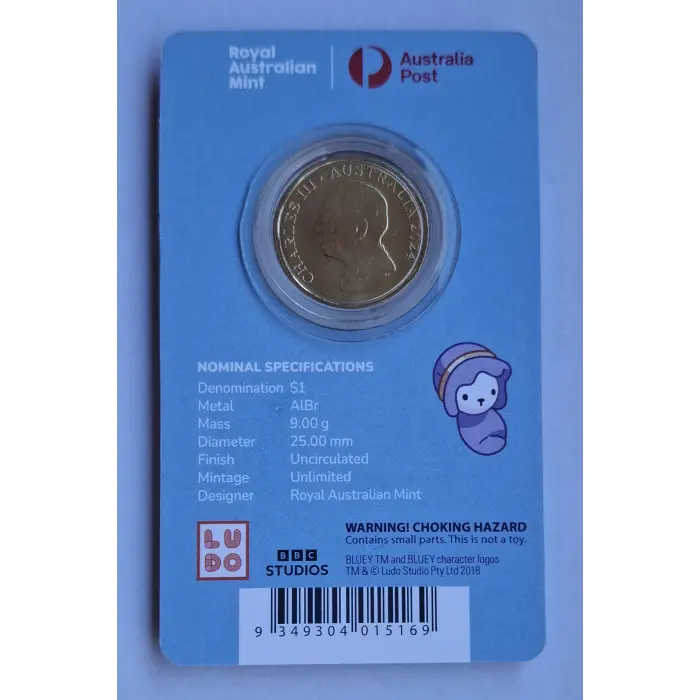 2024 $1 Bluey Dollarbucks- Bluey And Friends  'ENVELOPE' Privymark Carded Coin