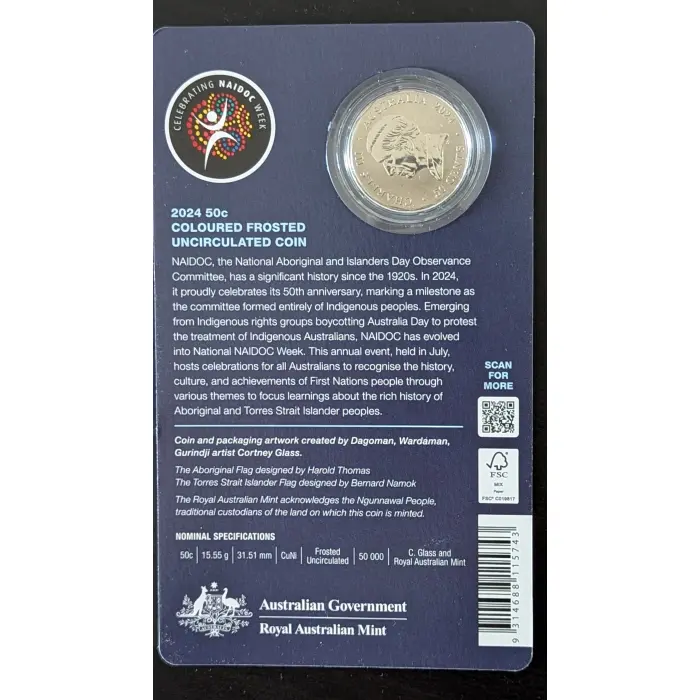 2024 50c NAIDOC Week 50th Anniversary Coloured Frosted Uncirculated Coin