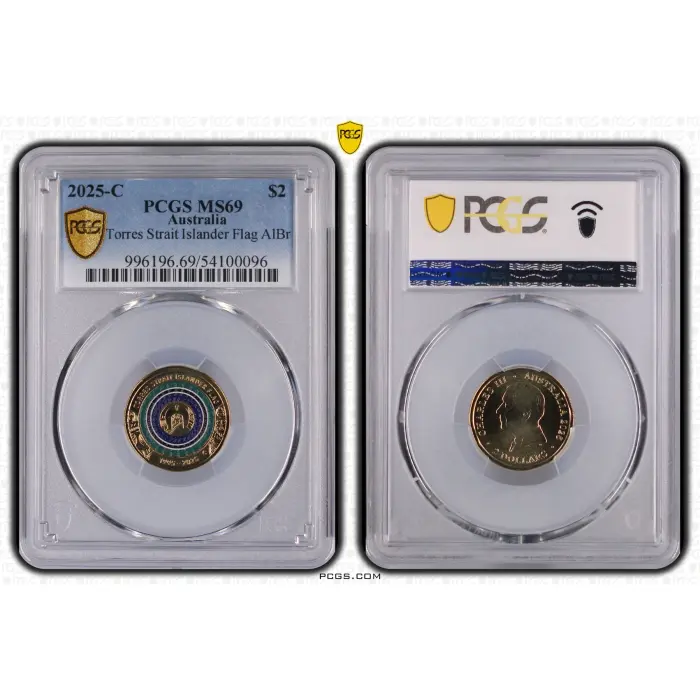 2025-C $2 Torres Strait Islander Flag Coloured Coin – PCGS MS69 (Top Pop)