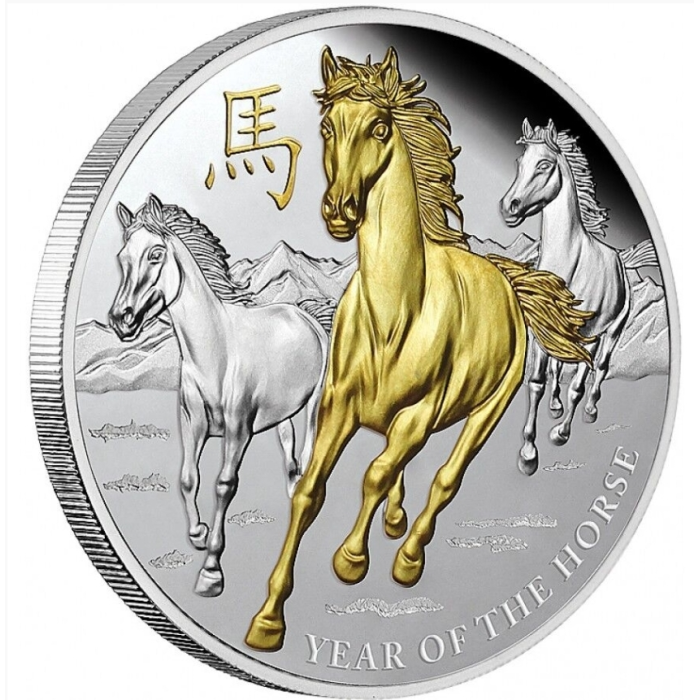 🐎 2014 Niue $8 Year of the Horse – 5oz Silver Proof (Gold Plated) 🐎