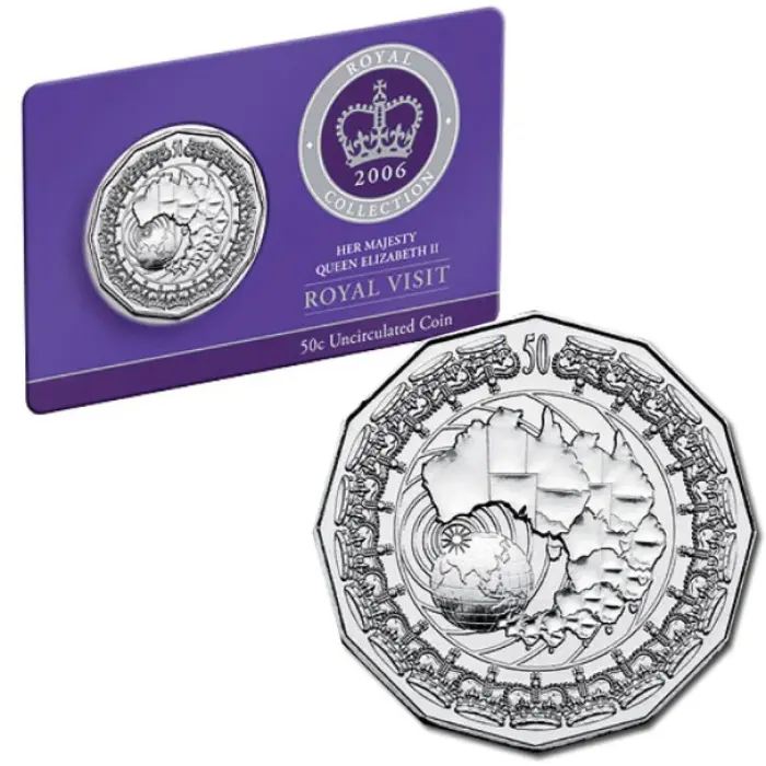 2006  50c  HER MAJESTY QUEEN ELIZABETH II ROYAL VISIT CARDED COIN