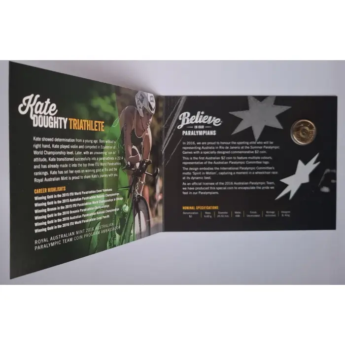 2016 $2 Australian Paralympic Coin In Folder